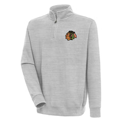 Chicago Blackhawks Antigua Victory Quarter-Zip Pullover Top Heather Gray