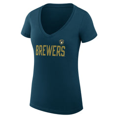 Milwaukee Brewers G-III 4Her by Carl Banks Women's Super-Slim Fit Lightweight Dot Print V-Neck T-Shirt Navy