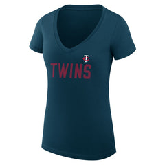 Minnesota Twins G-III 4Her by Carl Banks Women's Super-Slim Fit Lightweight Dot Print V-Neck T-Shirt Navy