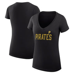 Pittsburgh Pirates G-III 4Her by Carl Banks Women's Super-Slim Fit Lightweight Dot Print V-Neck T-Shirt Black