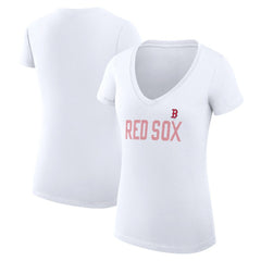 Boston Red Sox G-III 4Her by Carl Banks Women's Super-Slim Fit Lightweight Dot Print V-Neck T-Shirt White