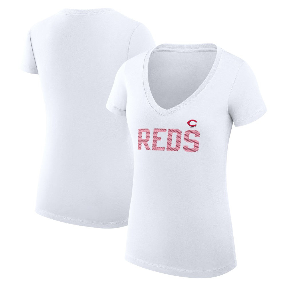 Cincinnati Reds G-III 4Her by Carl Banks Women's Super-Slim Fit Lightweight Dot Print V-Neck T-Shirt White