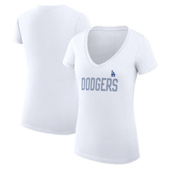 Los Angeles Dodgers G-III 4Her by Carl Banks Women's Super-Slim Fit Lightweight Dot Print V-Neck T-Shirt White