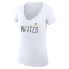 Pittsburgh Pirates G-III 4Her by Carl Banks Women's Super-Slim Fit Lightweight Dot Print V-Neck T-Shirt White