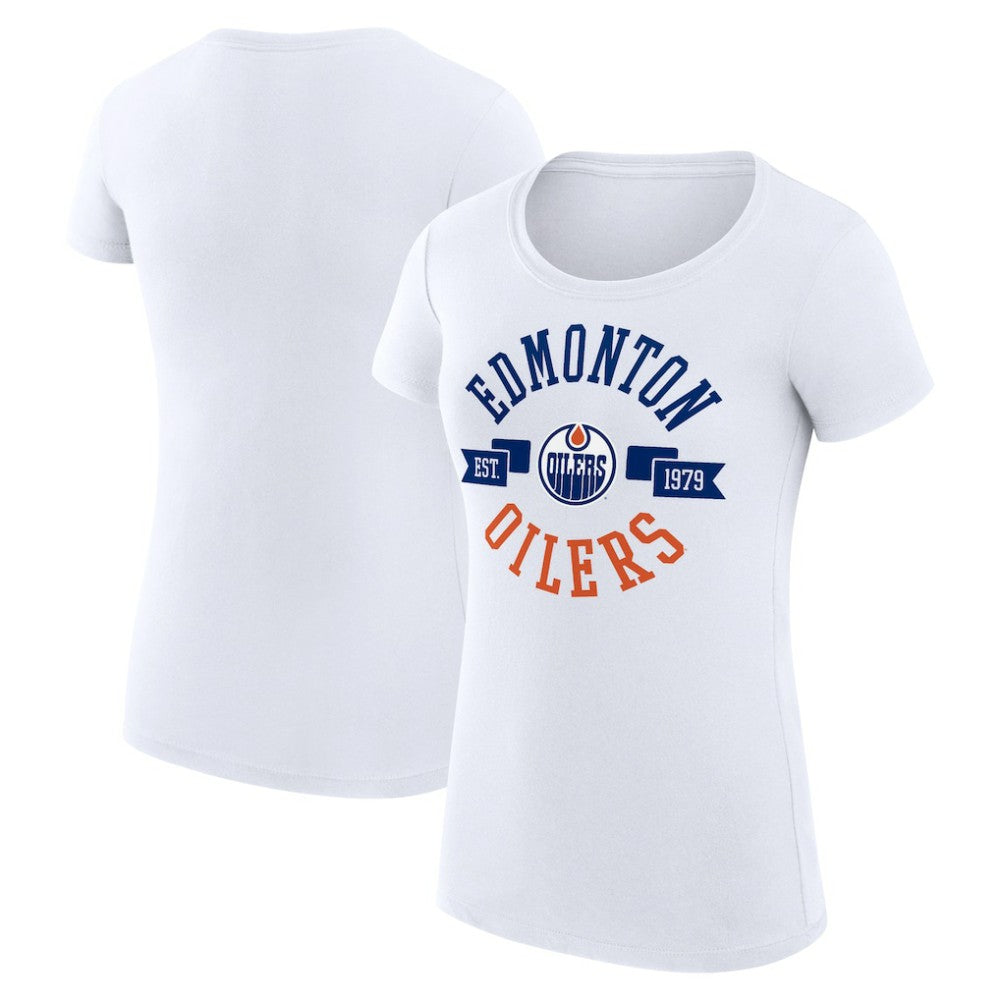 Edmonton Oilers G-III 4Her by Carl Banks Women's Super-Slim Fit Lightweight City Graphic Sport Crewneck T-Shirt White