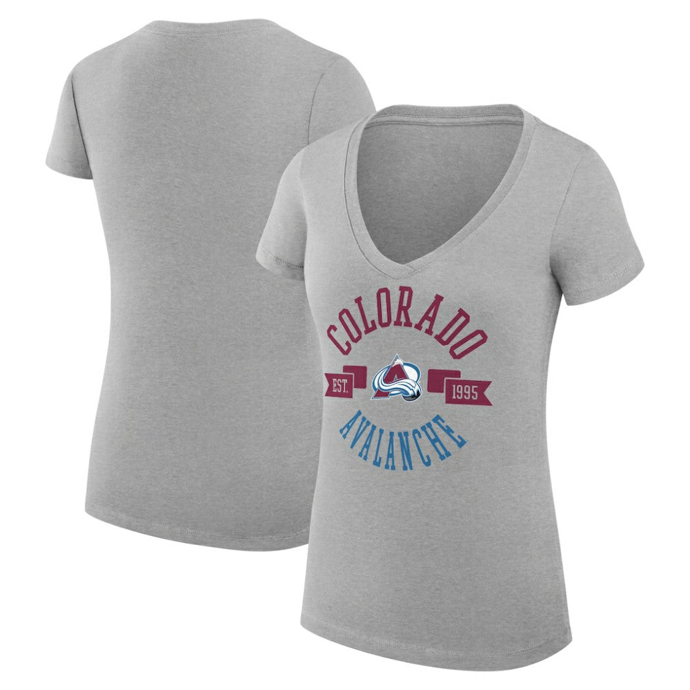 Colorado Avalanche G-III 4Her by Carl Banks Women's Super-Slim Fit Lightweight City Graphic V-Neck T-Shirt Heather Gray