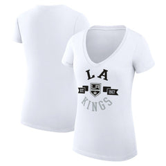 Los Angeles Kings G-III 4Her by Carl Banks Women's Super-Slim Fit Lightweight City Graphic V-Neck T-Shirt White