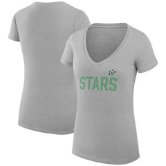 Dallas Stars G-III 4Her by Carl Banks Women's Super-Slim Fit Lightweight Dot Print Team V-Neck T-Shirt Heather Gray