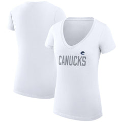 Vancouver Canucks G-III 4Her by Carl Banks Women's Super-Slim Fit Lightweight Dot Print Team V-Neck T-Shirt White