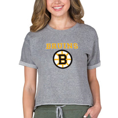 Boston Bruins Concepts Sport Women's Tri-Blend Mainstream Terry Short Sleeve Sweatshirt Top Heather Gray