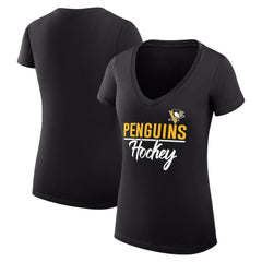 Pittsburgh Penguins G-III 4Her by Carl Banks Women's Super-Slim Fit Lightweight Graphic V-Neck T-Shirt Black