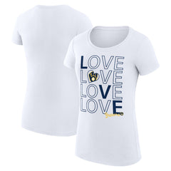 Milwaukee Brewers G-III 4Her by Carl Banks Women's Super-Slim Fit Lightweight Love Graphic Team T-Shirt White