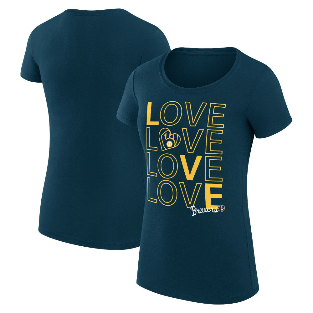 Milwaukee Brewers G-III 4Her by Carl Banks Women's Super-Slim Fit Lightweight Love Graphic Team T-Shirt Navy