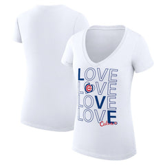 Chicago Cubs G-III 4Her by Carl Banks Women's Super-Slim Fit Lightweight Love Graphic Team V-Neck T-Shirt White