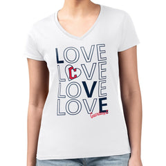 Cleveland Guardians G-III 4Her by Carl Banks Women's Super-Slim Fit Lightweight Love Graphic Team V-Neck T-Shirt White