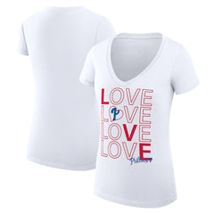 Philadelphia Phillies G-III 4Her by Carl Banks Women's Super-Slim Fit Lightweight Love Graphic Team V-Neck T-Shirt White