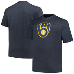 Milwaukee Brewers Profile Big & Tall Weathered Logo T-Shirt Heather Navy