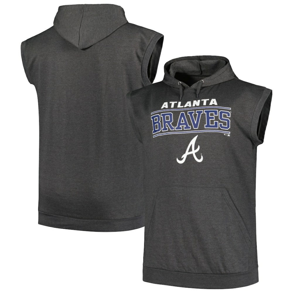 Atlanta Braves Profile Big & Tall Muscle Sleeveless Pullover Hoodie Heather Charcoal