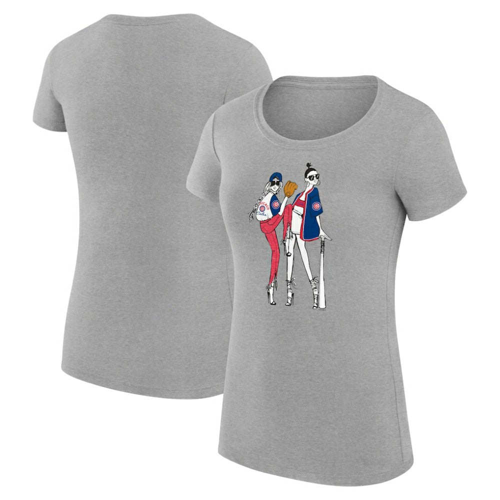 Chicago Cubs G-III 4Her by Carl Banks Women's Super-Slim Fit Lightweight Baseball Girls T-Shirt Heather Gray