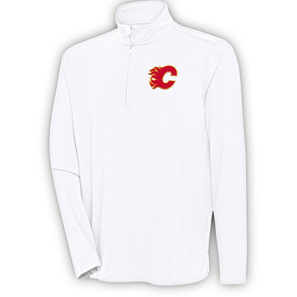 Calgary Flames Antigua Hunk Quarter-Zip Pullover Top White