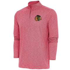 Chicago Blackhawks Antigua Hunk Quarter-Zip Pullover Top Heather Red