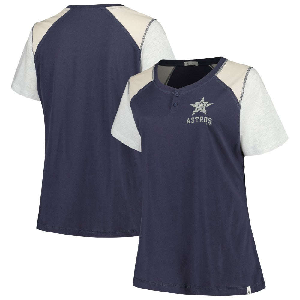 Houston Astros Women's Plus Size Henley T-Shirt Navy/Gray | 47 brand