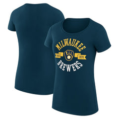 Milwaukee Brewers G-III 4Her by Carl Banks Women's Super-Slim Fit Lightweight City Graphic T-Shirt Navy