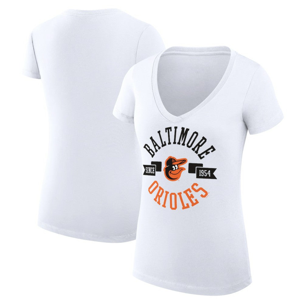Baltimore Orioles G-III 4Her by Carl Banks Women's Super-Slim Fit Lightweight City Graphic V-Neck T-Shirt White