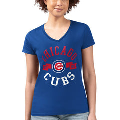 Chicago Cubs G-III 4Her by Carl Banks Women's Super-Slim Fit Lightweight City Graphic V-Neck T-Shirt Royal
