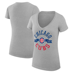Chicago Cubs G-III 4Her by Carl Banks Women's Super-Slim Fit Lightweight City Graphic V-Neck T-Shirt Heather Gray