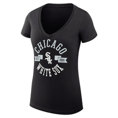 Chicago White Sox G-III 4Her by Carl Banks Women's Super-Slim Fit Lightweight City Graphic V-Neck T-Shirt Black