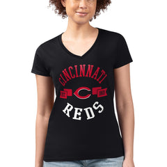 Cincinnati Reds G-III 4Her by Carl Banks Women's Super-Slim Fit Lightweight City Graphic V-Neck T-Shirt Black