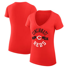 Cincinnati Reds G-III 4Her by Carl Banks Women's Super-Slim Fit Lightweight City Graphic V-Neck T-Shirt Red