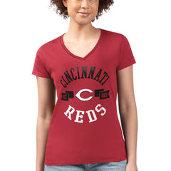 Cincinnati Reds G-III 4Her by Carl Banks Women's Super-Slim Fit Lightweight City Graphic V-Neck T-Shirt Red
