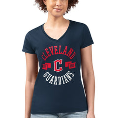 Cleveland Guardians G-III 4Her by Carl Banks Women's Super-Slim Fit Lightweight City Graphic V-Neck T-Shirt Navy