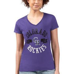 Colorado Rockies G-III 4Her by Carl Banks Women's Super-Slim Fit Lightweight City Graphic V-Neck T-Shirt Purple