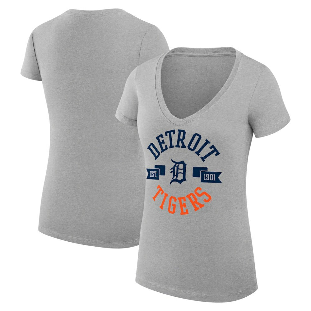 Detroit Tigers G-III 4Her by Carl Banks Women's Super-Slim Fit Lightweight City Graphic V-Neck T-Shirt Heather Gray