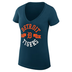 Detroit Tigers G-III 4Her by Carl Banks Women's Super-Slim Fit Lightweight City Graphic V-Neck T-Shirt Navy