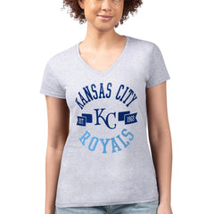 Kansas City Royals G-III 4Her by Carl Banks Women's Super-Slim Fit Lightweight City Graphic V-Neck T-Shirt Heather Gray