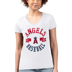 Los Angeles Angels G-III 4Her by Carl Banks Women's Super-Slim Fit Lightweight City Graphic V-Neck T-Shirt White