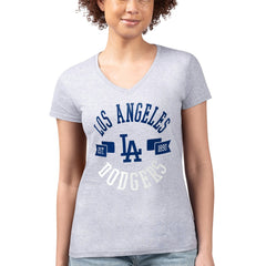 Los Angeles Dodgers G-III 4Her by Carl Banks Women's Super-Slim Fit Lightweight City Graphic V-Neck T-Shirt Heather Gray