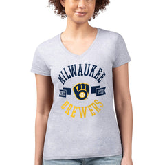 Milwaukee Brewers G-III 4Her by Carl Banks Women's Super-Slim Fit Lightweight City Graphic V-Neck T-Shirt Heather Gray