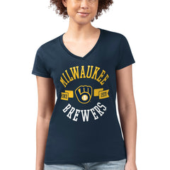 Milwaukee Brewers G-III 4Her by Carl Banks Women's Super-Slim Fit Lightweight City Graphic V-Neck T-Shirt Navy