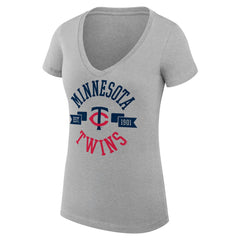 Minnesota Twins G-III 4Her by Carl Banks Women's Super-Slim Fit Lightweight City Graphic V-Neck T-Shirt Heather Gray