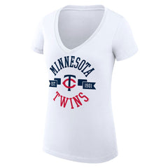 Minnesota Twins G-III 4Her by Carl Banks Women's Super-Slim Fit Lightweight City Graphic V-Neck T-Shirt White