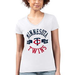 Minnesota Twins G-III 4Her by Carl Banks Women's Super-Slim Fit Lightweight City Graphic V-Neck T-Shirt White
