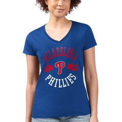 Philadelphia Phillies G-III 4Her by Carl Banks Women's Super-Slim Fit Lightweight City Graphic V-Neck T-Shirt Royal