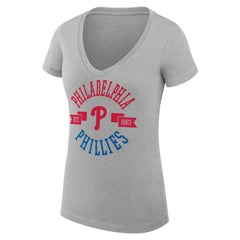 Philadelphia Phillies G-III 4Her by Carl Banks Women's Super-Slim Fit Lightweight City Graphic V-Neck T-Shirt Heather Gray