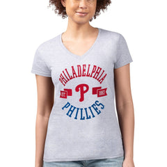 Philadelphia Phillies G-III 4Her by Carl Banks Women's Super-Slim Fit Lightweight City Graphic V-Neck T-Shirt Heather Gray