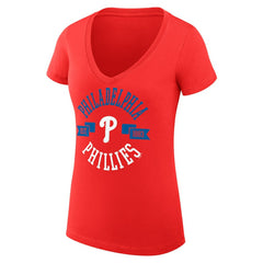 Philadelphia Phillies G-III 4Her by Carl Banks Women's Super-Slim Fit Lightweight City Graphic V-Neck T-Shirt Red